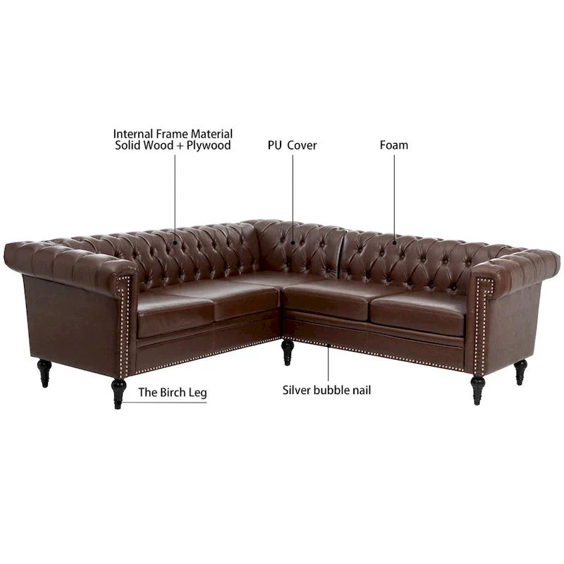 L-Shaped Sectional Sofa with PU Leather Upholstery