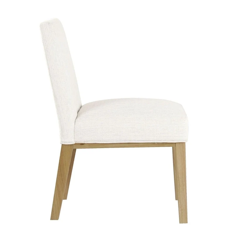 Modern Dining Chair White Woven Fabric Natural Wood Legs 19W x 23.5D x 33H Stain-Resistant Medium Firm Cushion Kitchen Seating Single Pack