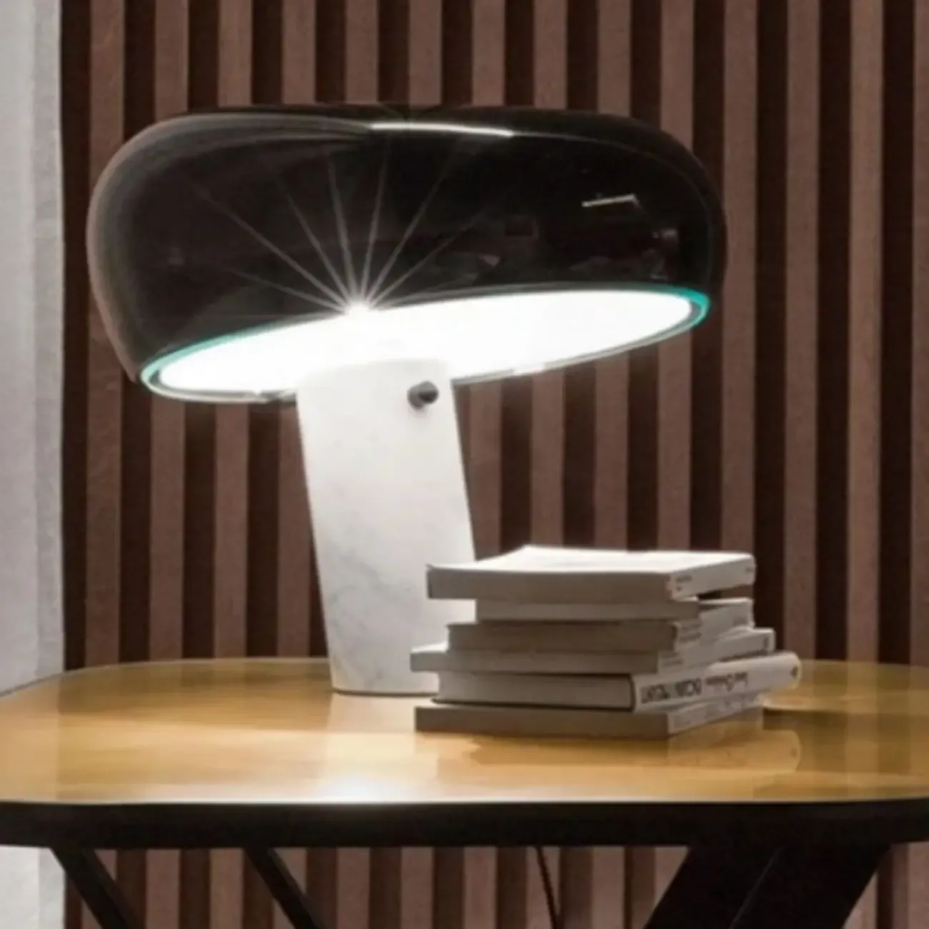 Modern Geometric Stone & Iron LED Table Lamp, Black