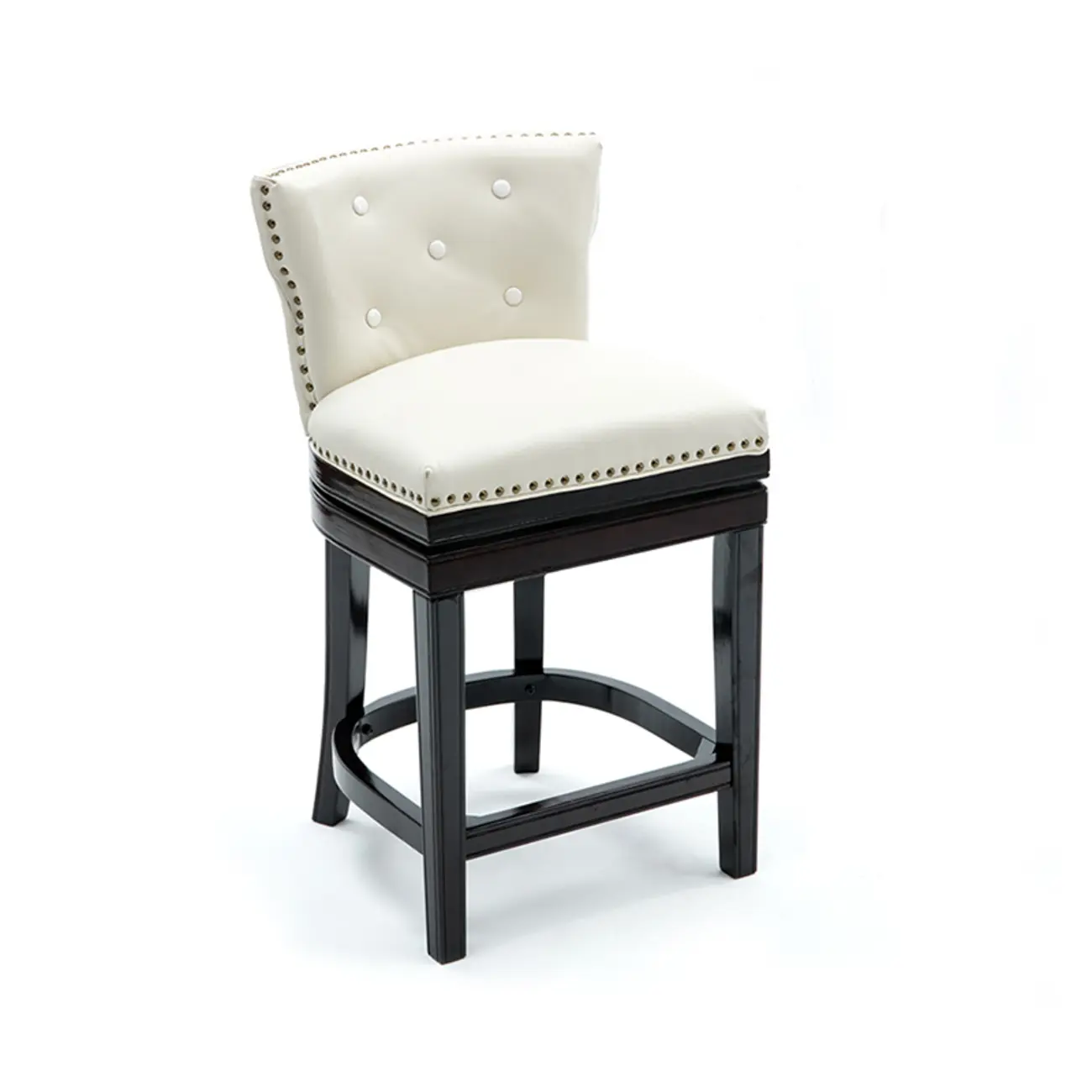 Solid Wood Genuine Leather Swivel Bar Stool