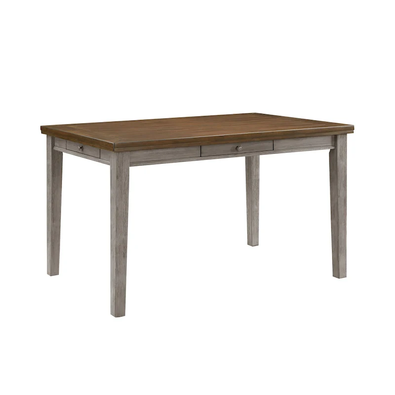 Counter Height Dining Table with 4 Drawers - Seats 6 (Cherry Brown & Gray)
