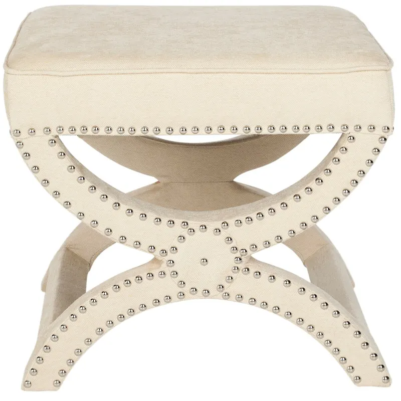 X-Frame Bench Ottoman – Linen Upholstered | Nail Head Detail | 1-Seat | 7 Colors