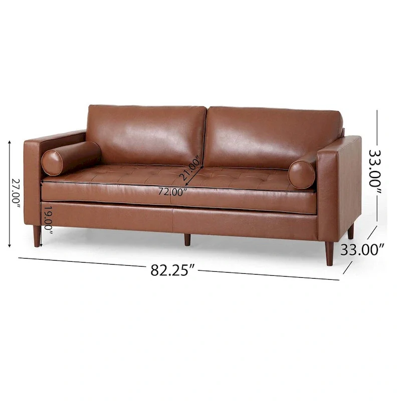 Light Brown Modern PU Leather 3-Seat Sofa with Wooden Legs