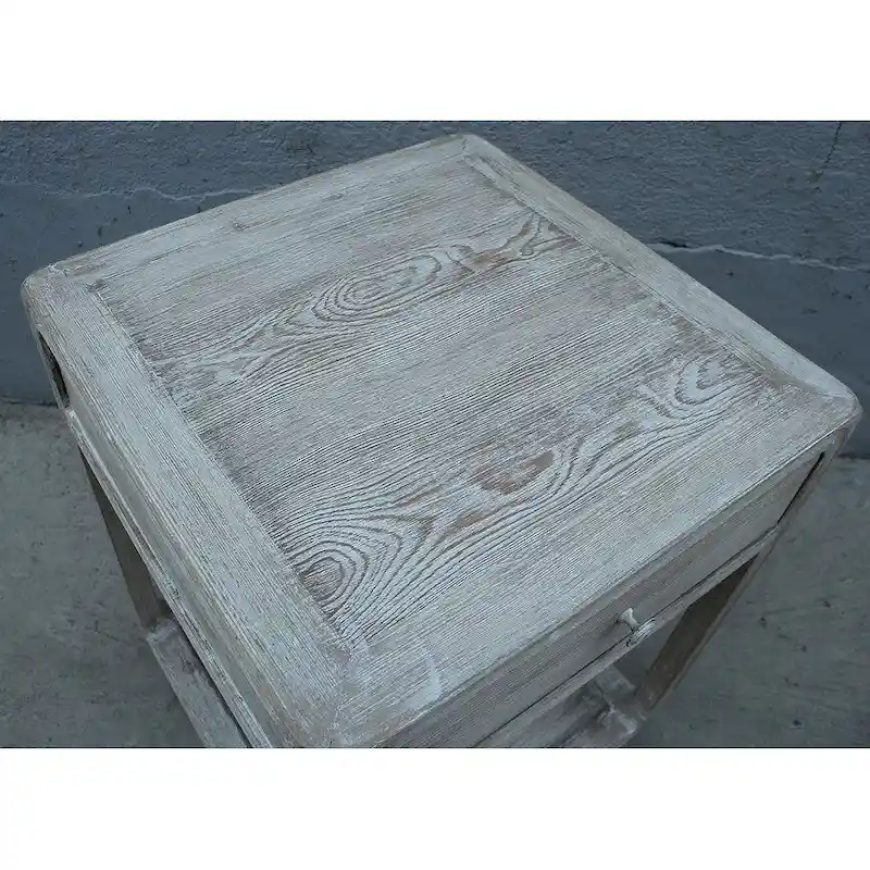 Artissance Peking Square Side Table w/Drawer, 27Inch Tall, White Wash