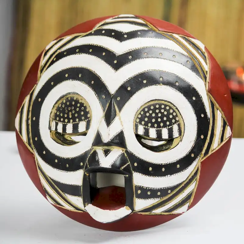 Novica Handmade Round Zebra African Wood Mask