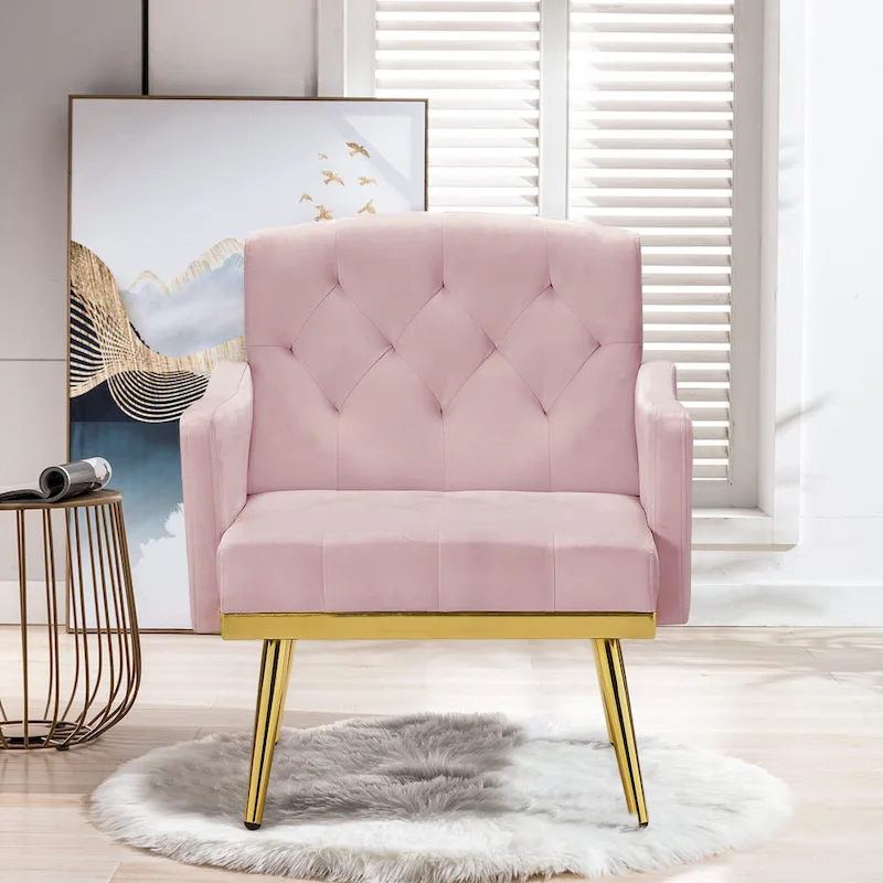 Velvet Accent Chair, Comfy Tufted Upholstered Armchair, Gold Legs - 28.7W