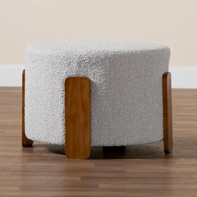 Finlay Modern Japandi Boucle Fabric and Wood Ottoman Footstool