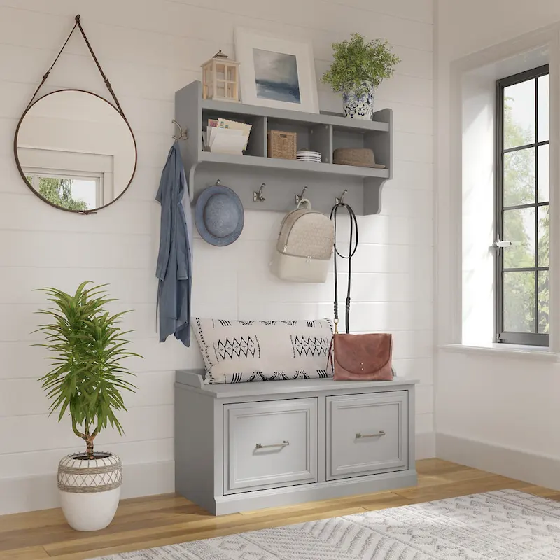40W Shoe Bench with Doors & Wall Coat Rack