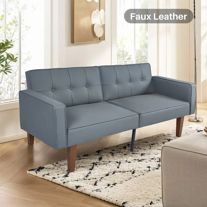 Grey / Yellow / Green / Blue / Black / Brown / Beige Convertible Futon Sofa Bed – Mid-Century Style, Seats 2