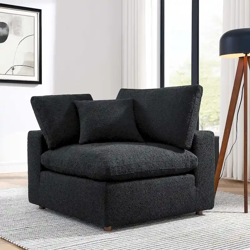 Ivory / Light Gray / Black Boucle Corner Chair, 1-Seat, 40
