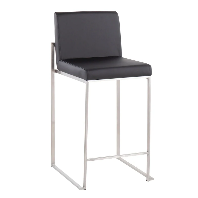 Black/Grey/White High Back Upholstered Counter Stool, Set of 2, 1-Person