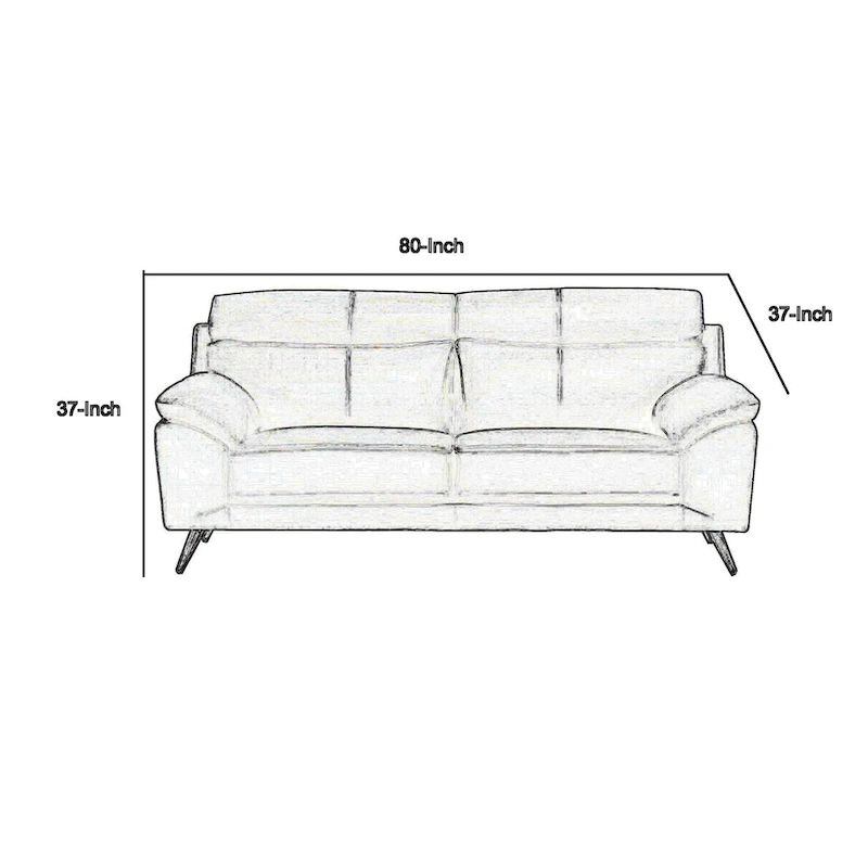 Justin Sofa, Black Top Grain Leather, Foam Cushions, Steel Legs, 80 Inch