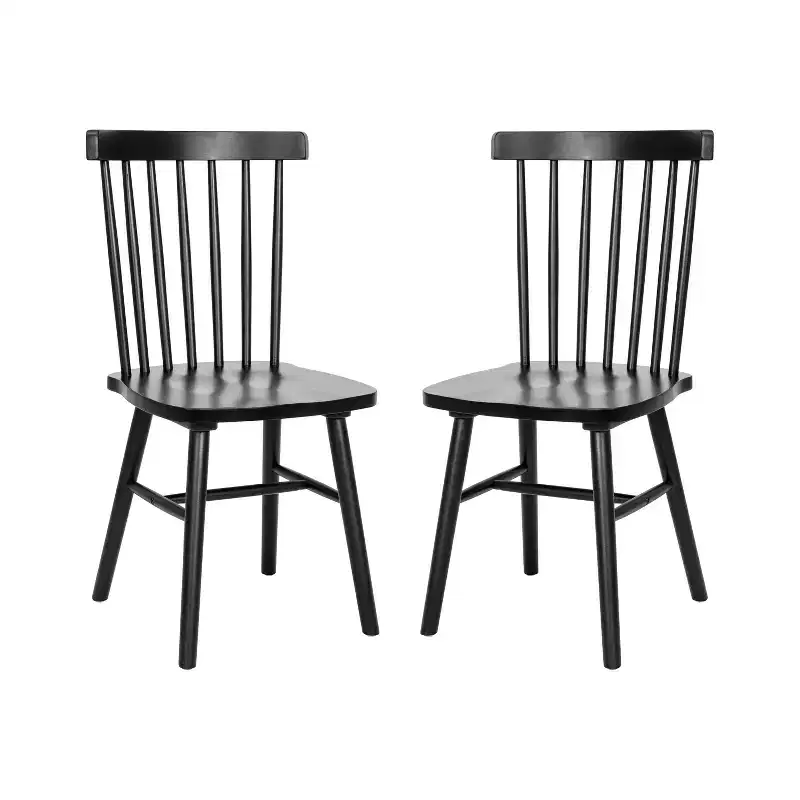 Emma and Oliver Set of Premium Solid Wood Spindle Back Armless Dining Chairs with Saddle Seats and Felt Floor Protectors