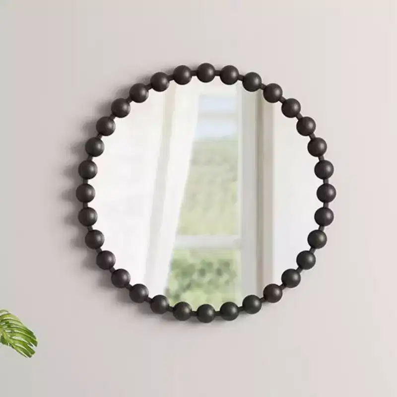 Round 27 Wall Mirror with Iron Metal Frame, Stylish Decorative Mirror for Bathroom, Bedroom, or Hallway-Panipeachy