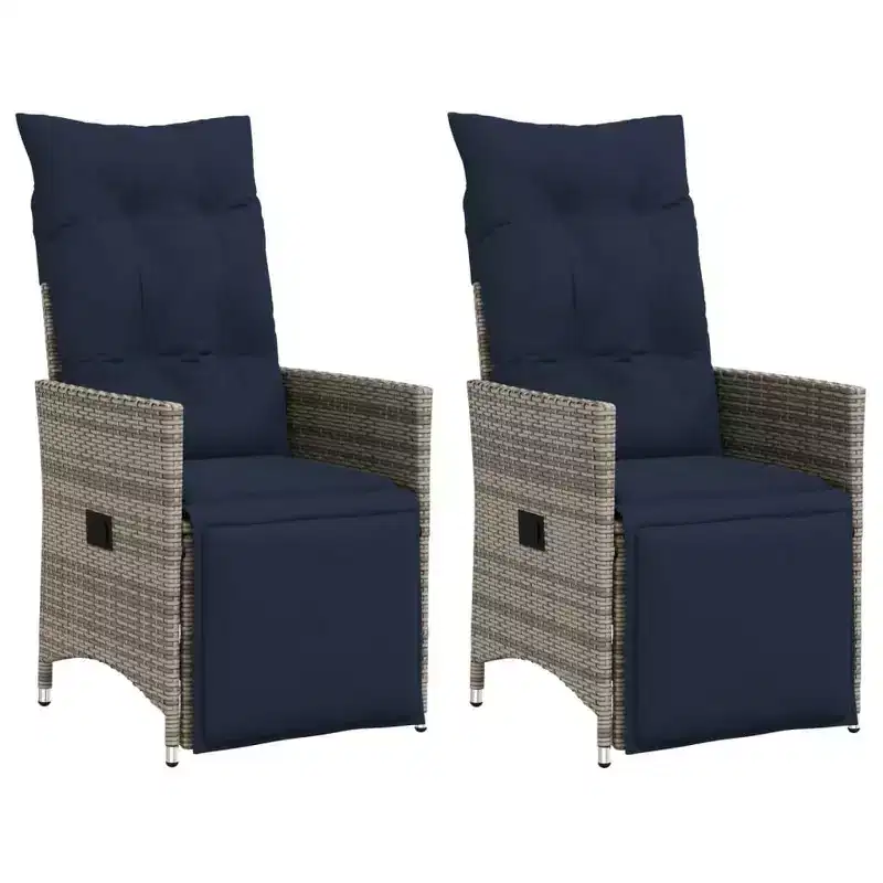 vidaXL Reclining Patio Chairs 2 pcs with Cushions Poly Rattan