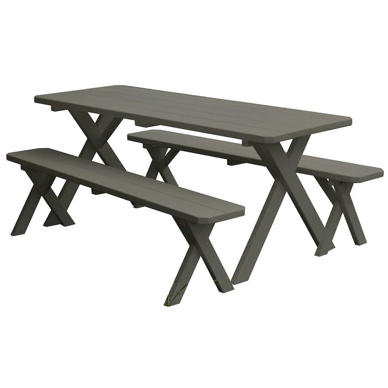 Pine 5' Cross-Leg Picnic Table with 2 Benches