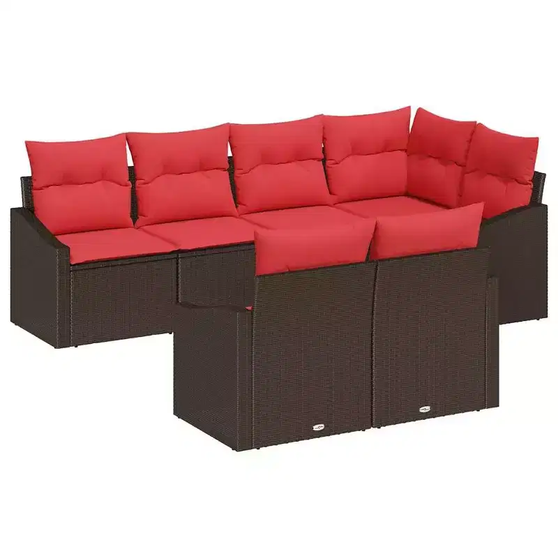 vidaXL Garden Sofa Set 7 pcs Brown Poly rattan - Brown