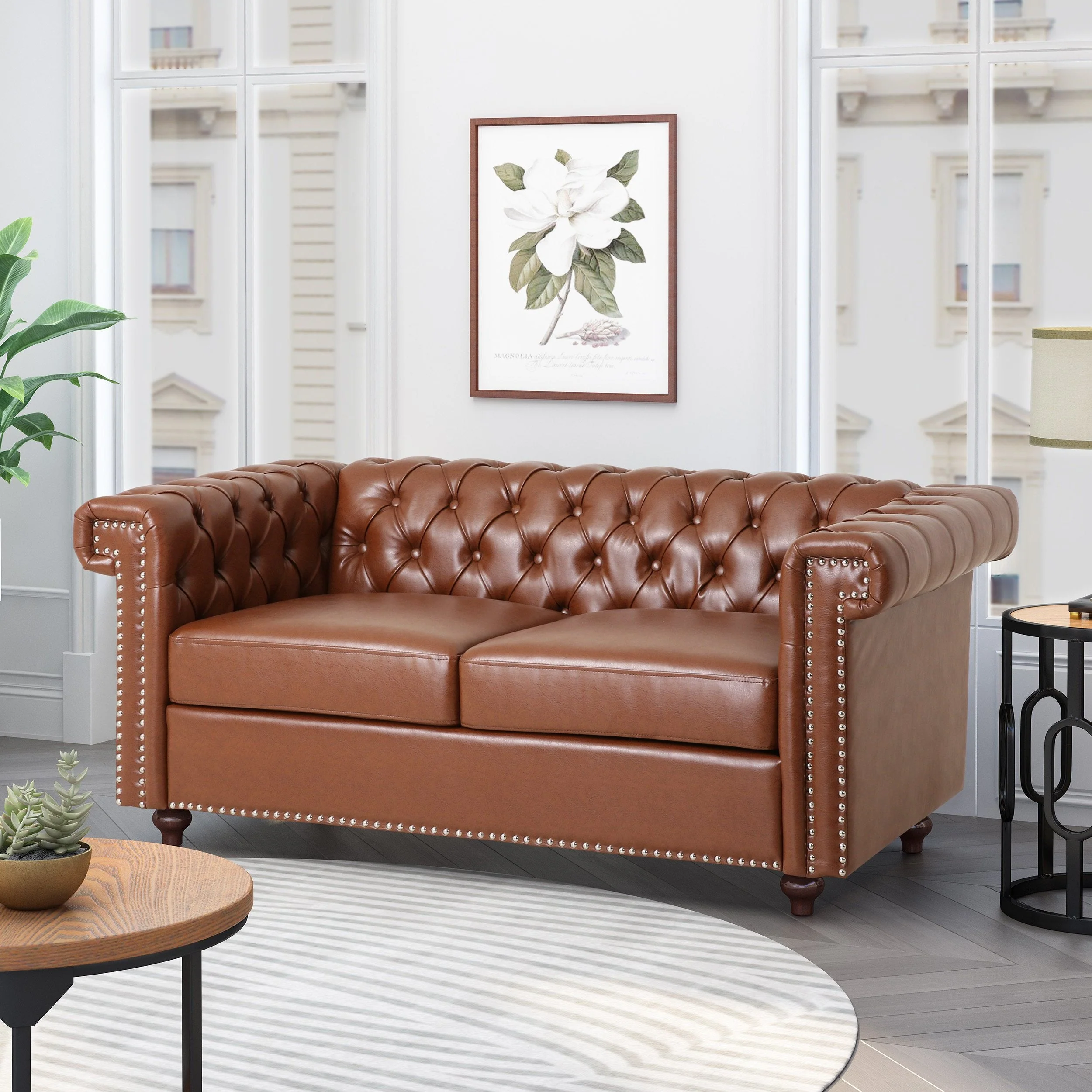 Modern Glam Tufted Loveseat with Nailhead Trim - NH285413