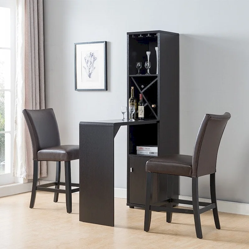 Bar Cabinet, Extended Table Kitchen Cabinet with Wine Bottle Compartment & Open Shelving, Red Cocoa