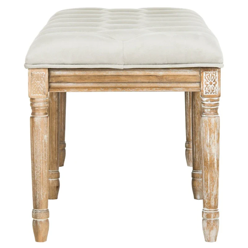 French Brasserie Tufted Rubberwood Bench in Rustic Oak Finish — 47