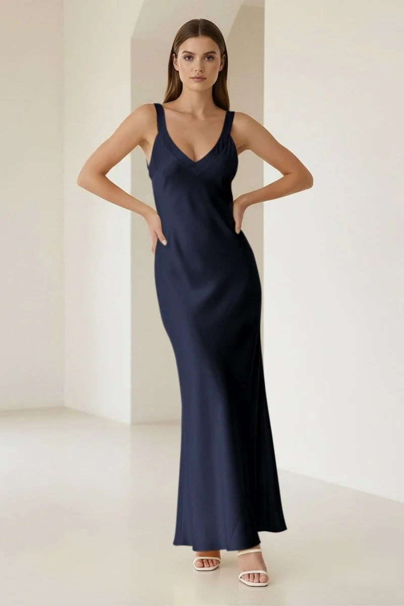 Yellow Mermaid Satin V Neck Long Party Dress