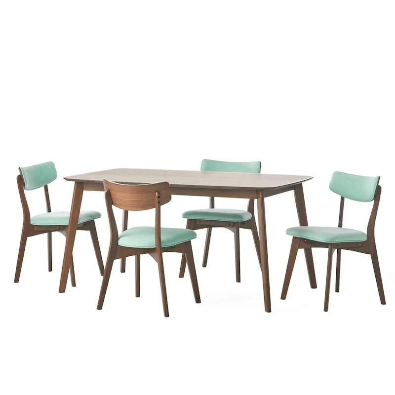 Mid-Century 5-Piece Wood Rectangle Dining Set with Chairs