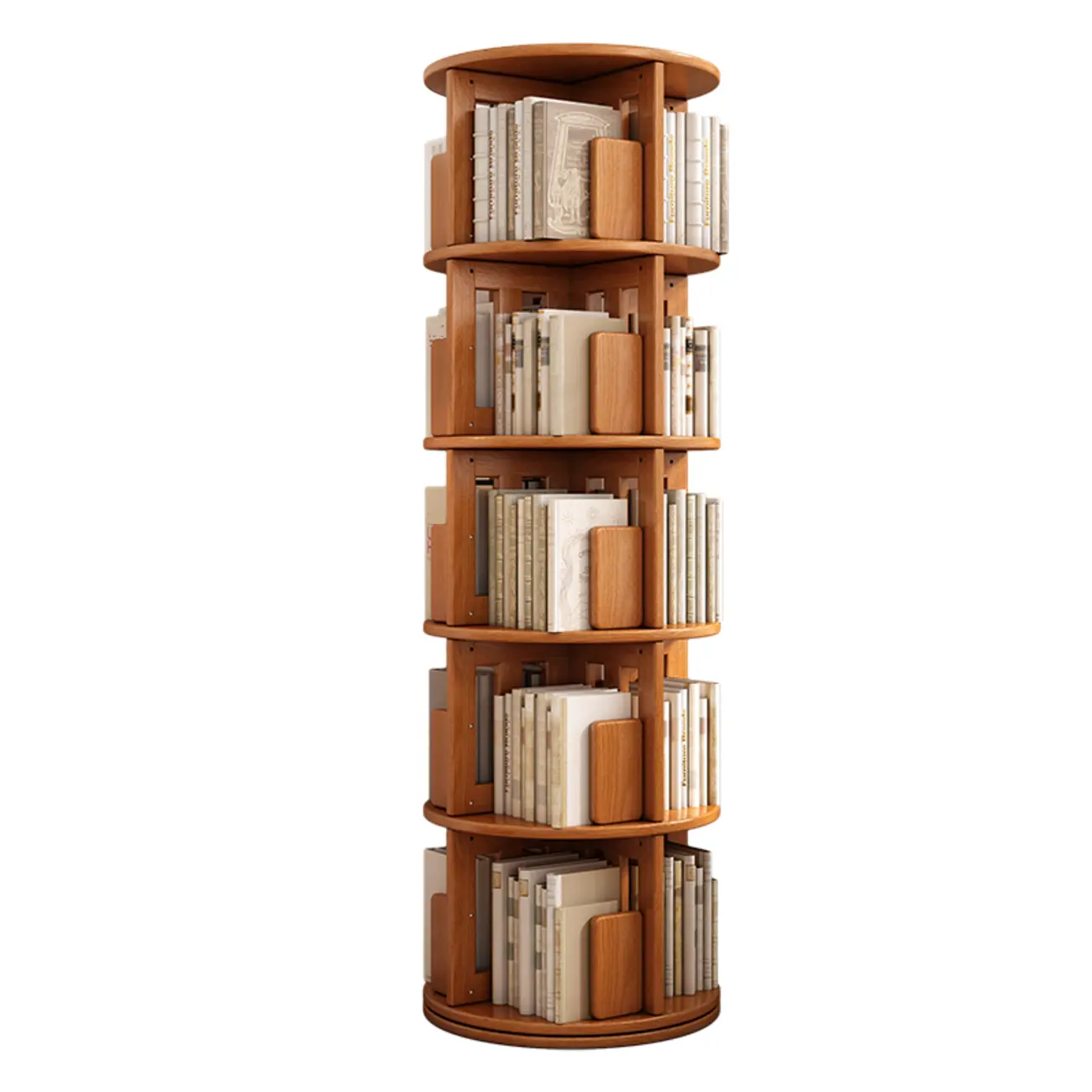 Medium Rotatable Nut-brown Wooden Vertical Bookcase