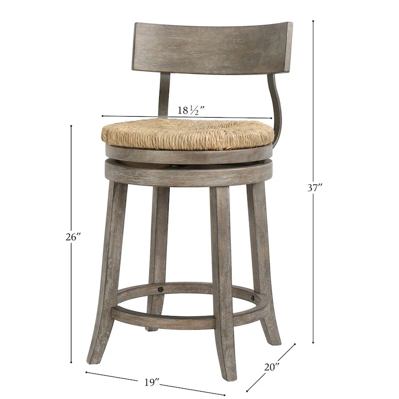 Farmhouse Swivel Wood and Steel Bar Stool with Natural Seagrass Seat