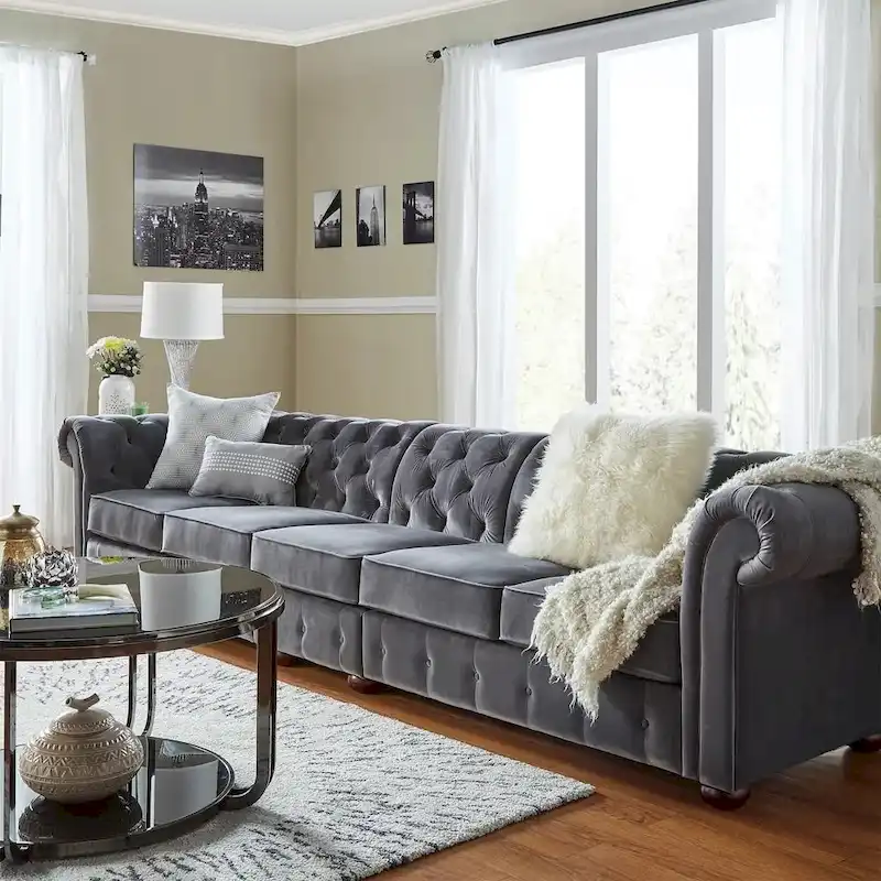 Grey Button-Tufted Chesterfield Sofa - 4/5/6 Seater