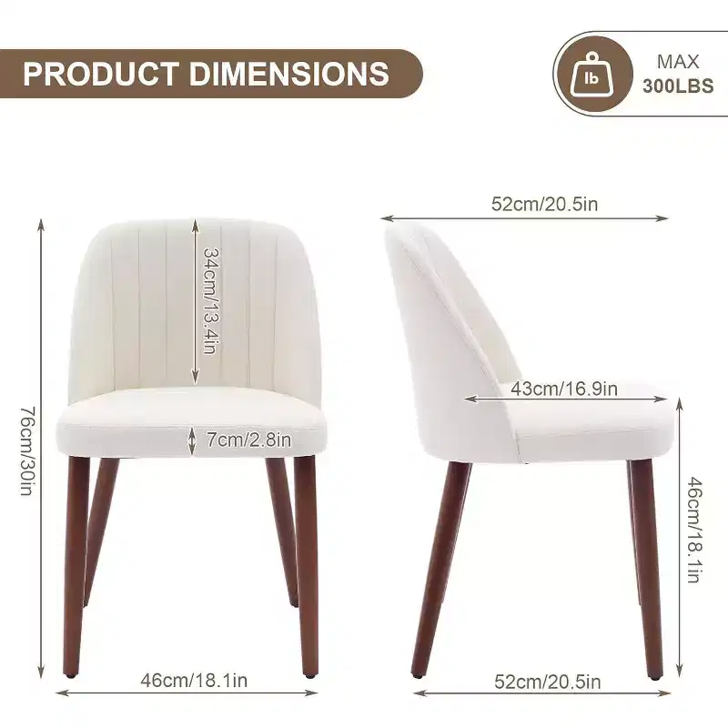 2Pack Dining Chairs, Accent Chair with Comfy Padded & Sturdy Wood Legs, for Kitchen, Dining Room, Restaurant & Cafe