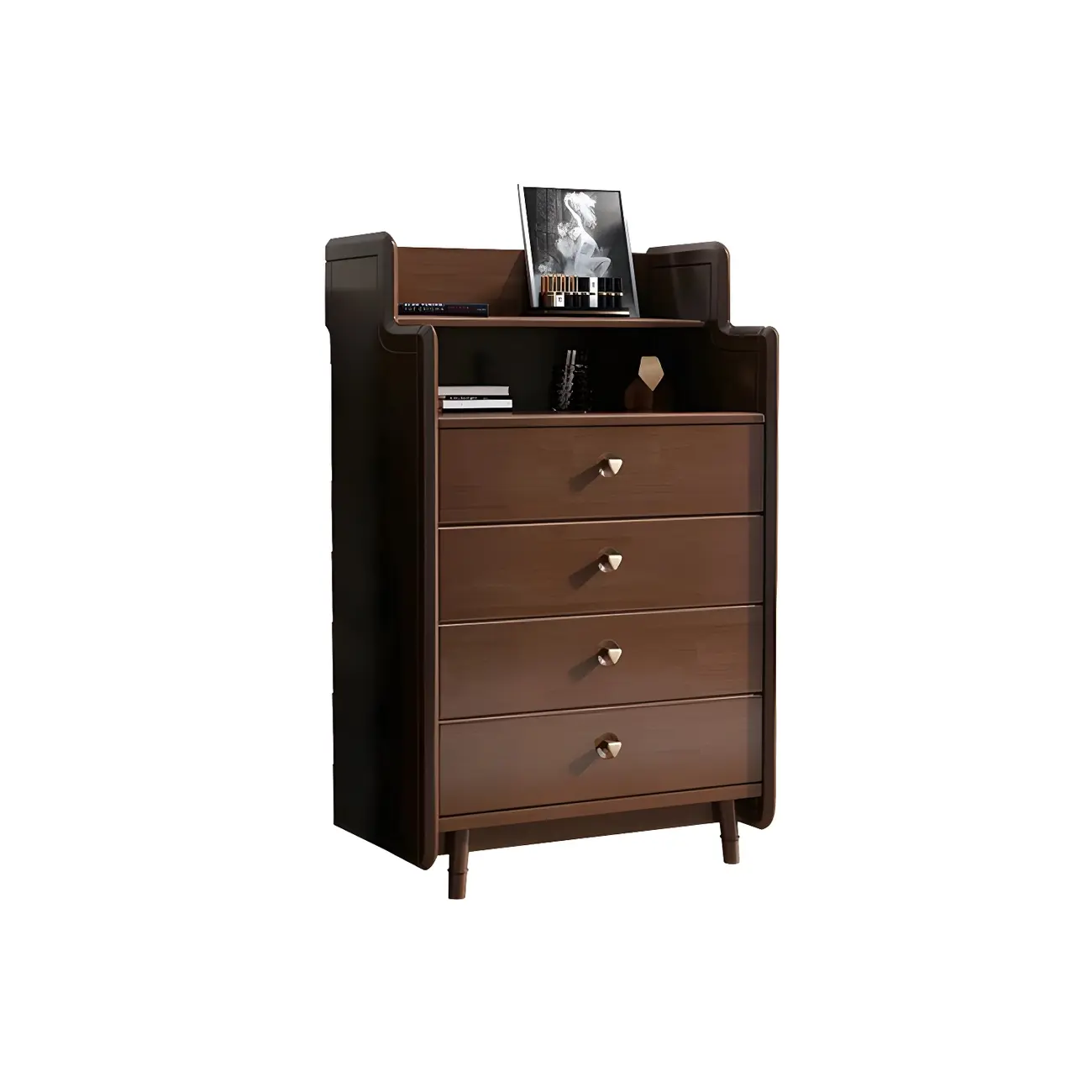 Brown Wood Rattan Front Accent Chest with Multi-Drawer