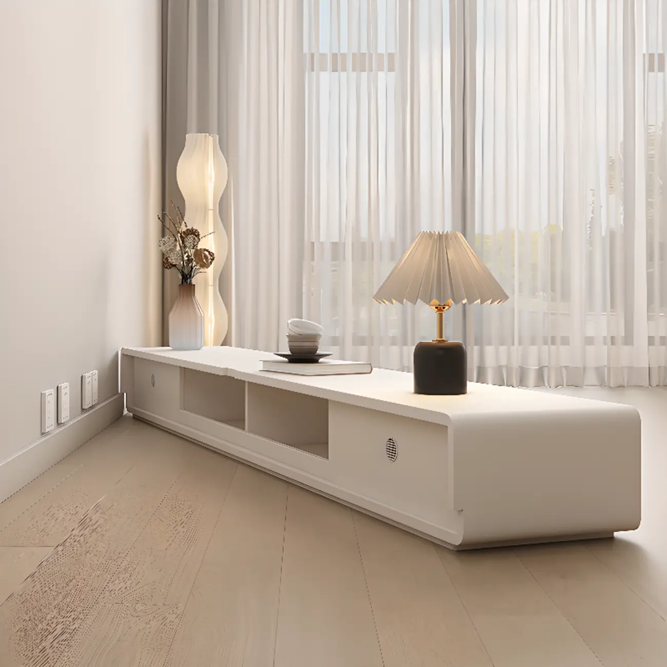 Ventilated 2 Drawers Wood Rectangular White TV Stand