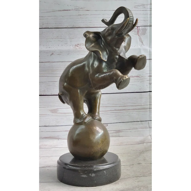 Bronze Sculpture Statue Figure Circus Elephant Balancing On Ball