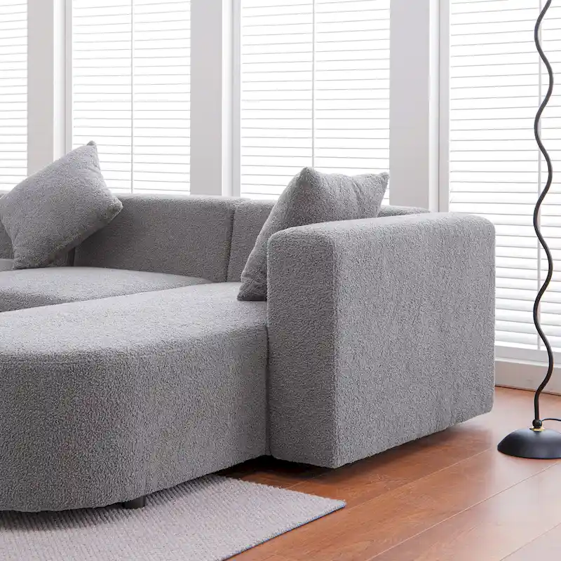 Modern L shape boucle Sofa with curved seat (facing right)