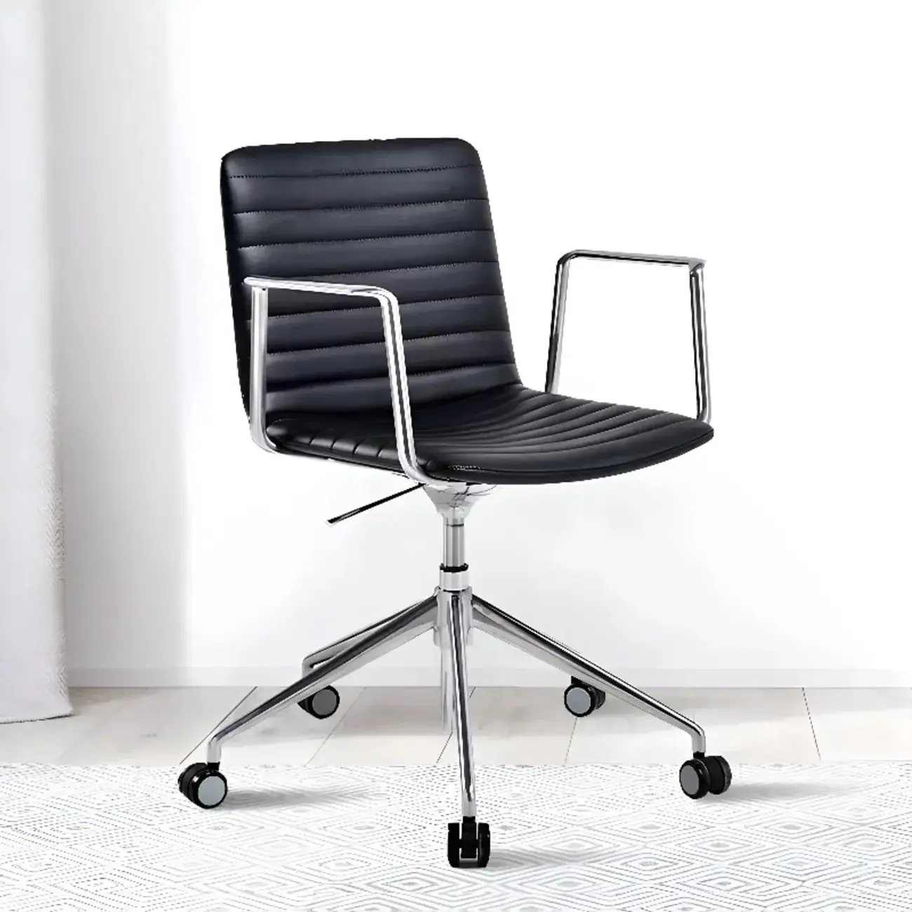 Modern Black Leather Metal Adjustable Swivel Office Chair