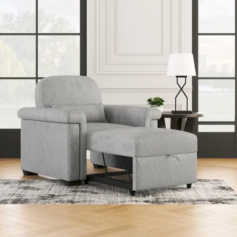 Grey / Beige / Dark Blue 3-in-1 Convertible Sleeper Chair, Single