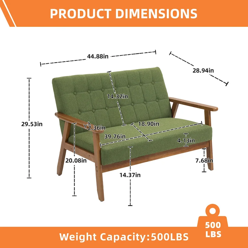 HOMEFUN Mid-Century Linen/PU Upholstered Wood Frame Tufted Loveseat Sofa