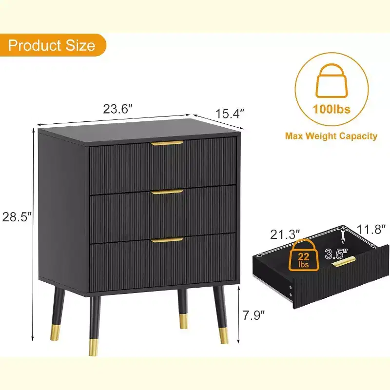 3 Drawer Dressers, Modern Closet Dressers Chest of Drawers, Wood Storage Dresser Chest of Drawers Organizer for Bedroom Living Room Hallway