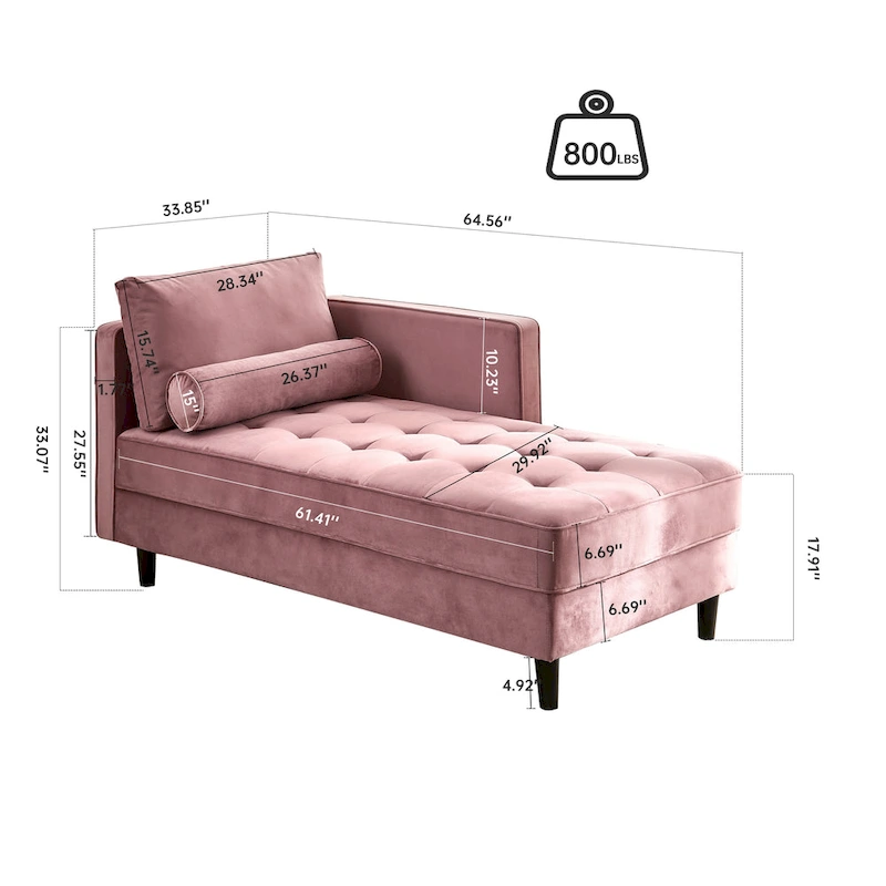 Pink 64 Velvet Tufted Chaise Lounge Chair