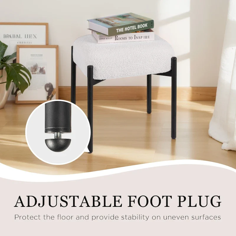 Faux Teddy Fur Round Vanity Stool, Ottoman Foot Stool