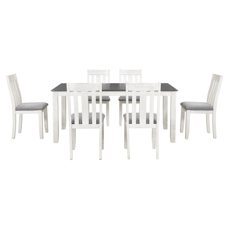 Retro Style 7-Piece Dining Table Set with Extendable Table and 6 Upholstered Chairs