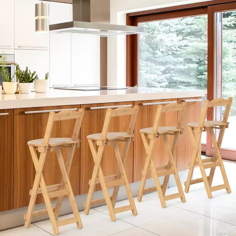 Costway Set of 4 Bamboo Folding Barstools Counter Height Dining Chairs Installation Free