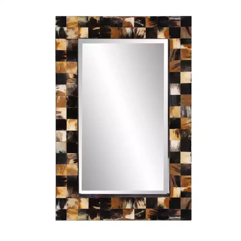 Howard Elliott 24" Elias Rectangular Beveled Wall Mirror White and Tan Tiled Horn Frame