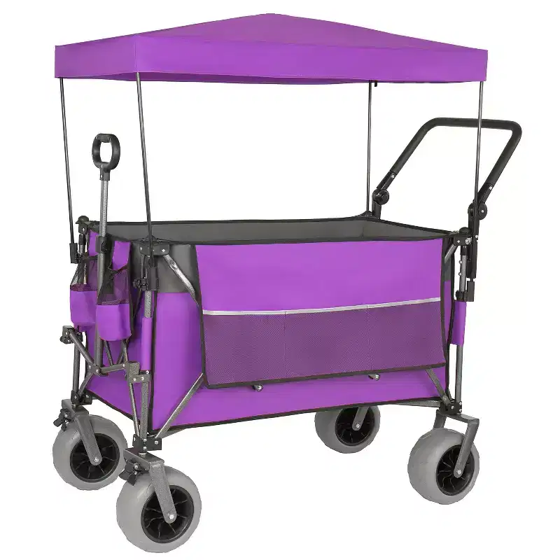 Multi-Functional Push-Pull Wagon with Canopy & 9x4 Beach Tires, Rotating Handle, 480 lbs 300L Capacity