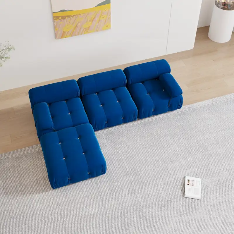 Blue Velvet Upholstered Sofa