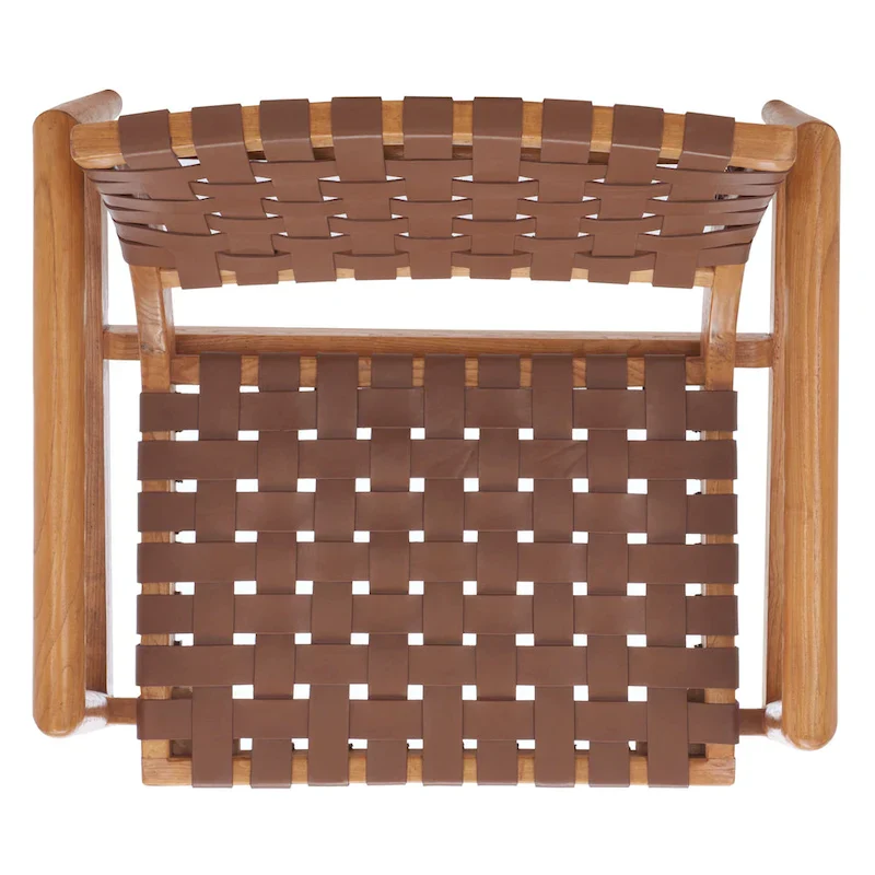 Natural Wood Leather Woven Accent Chair - Single Seat