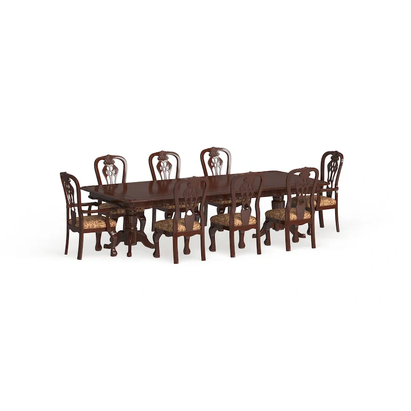 Carpia Traditional Brown Cherry Wood 9-Piece Dining Set by Furniture of America