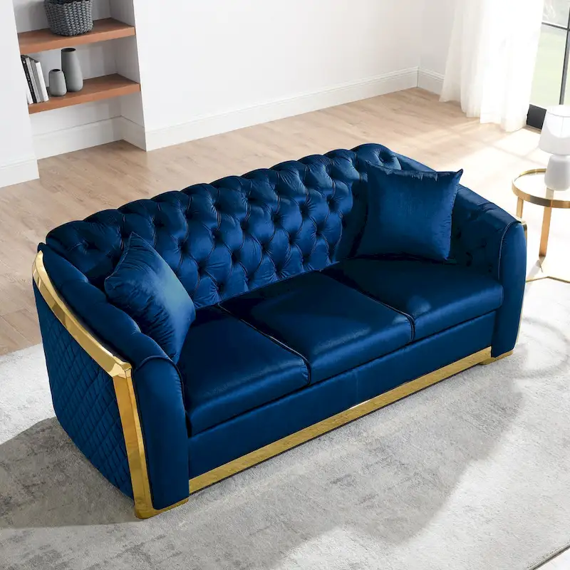 84  Luxury Chesterfield Velvet Sofa with Gold Trim