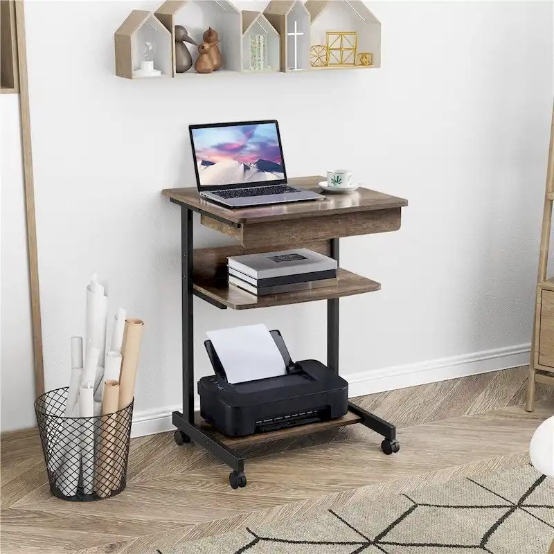 Yaheetech Rolling Computer Desk Table Tray Desk with Drawer and Shelf