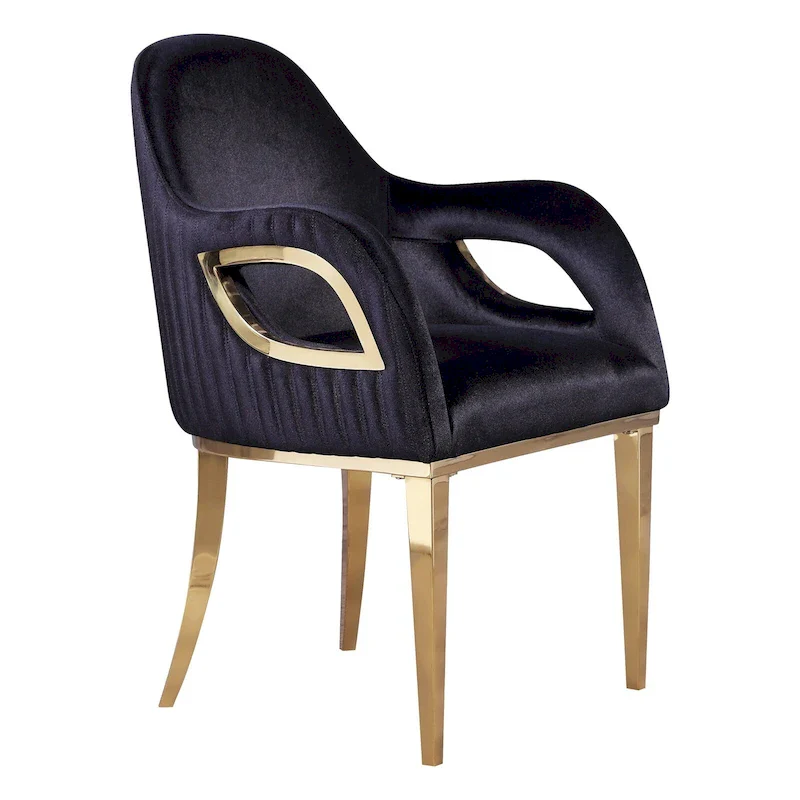 Modern Black Velvet Upholstered Armchair Dining Chair with Gold Legs